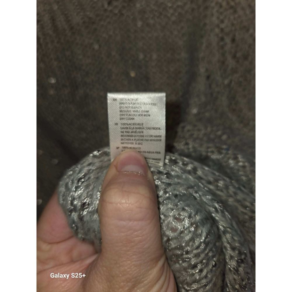 RD Style Sweater Womens Large Grey Sequin Metallic Knit Pullover - Picture 3 of 4